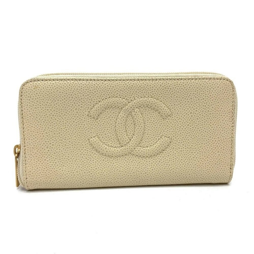 CHANEL A13228 CC Zip Around Long wallet Long Wallet Caviar Leather Beige